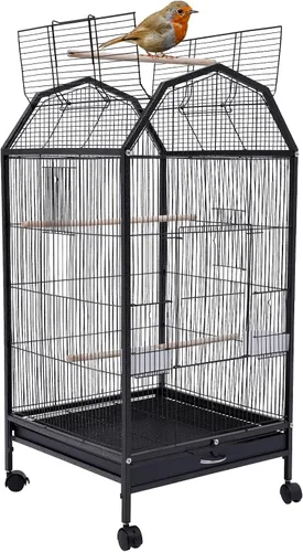 Vista 4 de Jaula de metal para pájaros de 40 pulgadas con tapa abierta y soporte rodante, jaula grande para pájaros con puerta anti-escape para Conure Canary