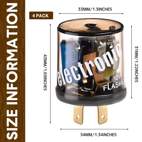 Vista 2 de Reginary 4 unids 12V 2 Pin Electrónico LED Flasher Relé LED Luz de señal de giro de dos clavijas redonda resistente 20 amperios Compatible Automóvil