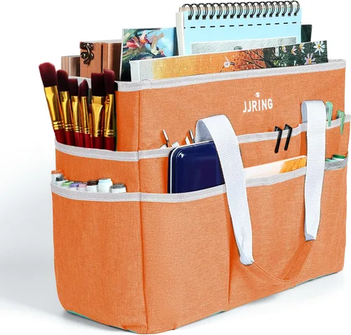 Vista 31 de JJRING Bolsa organizadora de manualidades, organizador de arte con múltiples bolsillos, bolsa de costura beige para arte, manualidades, álbumes