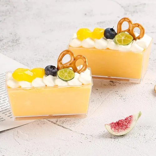 Vista 3 de Tosnail Paquete de 100 vasos rectangulares de 5 onzas para aperitivo de postre con 100 cucharas de plástico