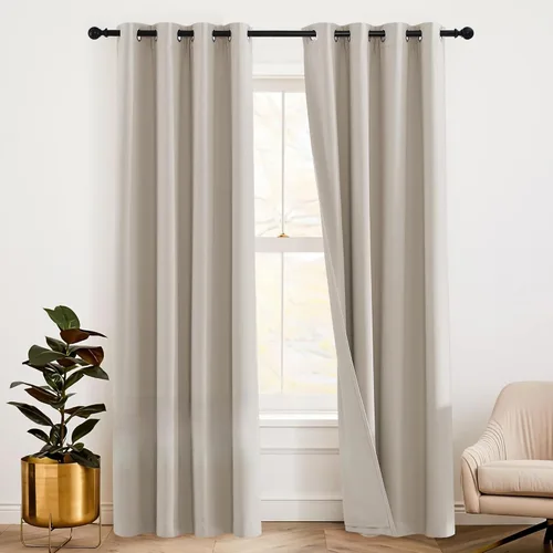 Vista 12 de RYB HOME - Cortinas con cancelación de ruido de 63 pulgadas de largo, juego de 2 paneles, 3 capas totales, cortinas opacas, insonorizadas