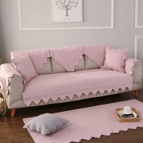 Vista 3 de vctops Funda de sofá bordada de algodón sólido, antideslizante, con patrón floral y hojas, funda de sofá antideslizante para perros, niños, Rosa