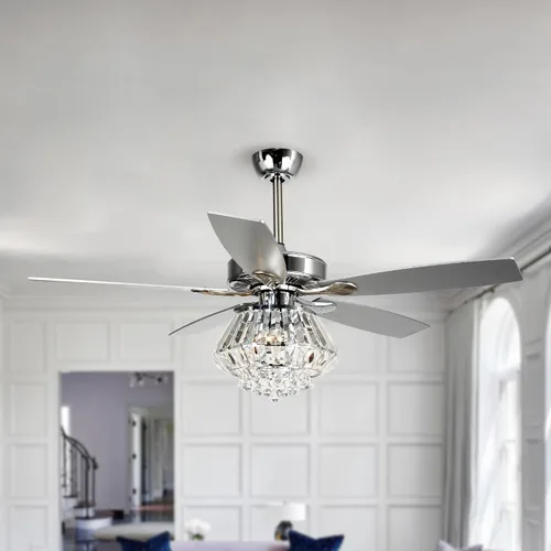 Vista 13 de Ventilador de techo de 52 pulgadas con luz, ventilador de araña de cristal Cromo