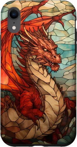 Vista 24 de Funda medieval para iPhone 11 con diseño de dragón de color rojo