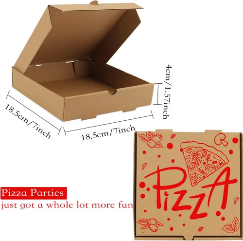 Vista 7 de Cajas de pizza, paquete de 15 cajas de pizza corrugada de papel kraft de 7.3 x 7.3 x 1.6 pulgadas, cajas de comida para llevar, cajas de embalaje