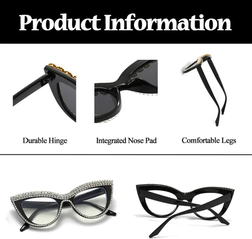 Vista 4 de LJCZKA Rhinestone Cat Eye Glasses Women Vintage Anti Eyestrain Blue Light Blocking Computer Glasses Diamond Eyewear