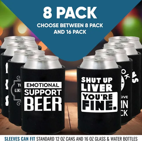 Vista 3 de Divertidos frases de fiesta de cerveza para latas de cerveza con aislamiento térmico para bebidas con soda, cerveza Hugger Coolies