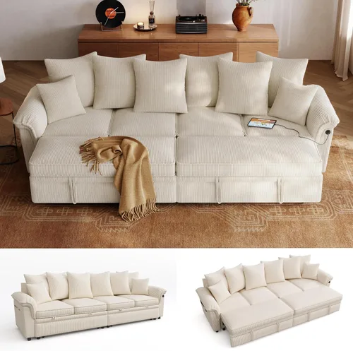 Vista 12 de LINSY HOME Sofá modular con cama extraíble, sofá biplaza modular de pana grande, reposabrazos ancho, sofá modular de 62 pulgadas y 2 asientos