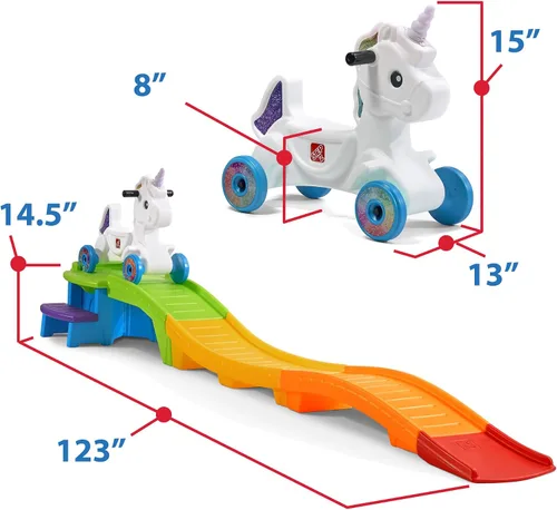 Vista 10 de Step2 Unicorn Up & Down Roller Coaster - Juguete de montaña rusa para niños, auto de empuje, juego para interiores y exteriores, hecho de plástico