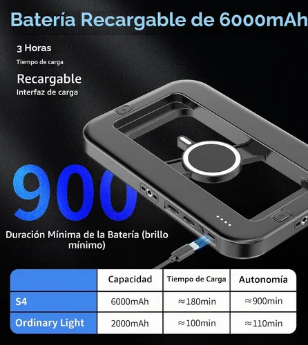 Vista 4 de Anillo de luz selfie magnético de 6000mAh RGB para iPhone, luz de teléfono recargable de 448 LED con soporte de trípode mini, estabilizador de mano