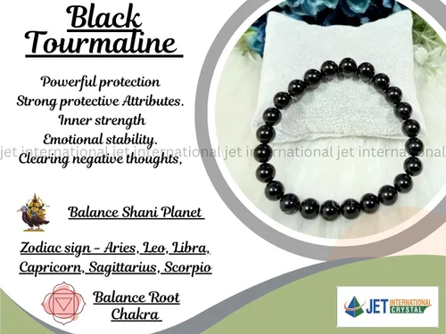 Vista 2 de Jet - Pulsera de cuentas de turmalina negra auténtica de 0.315 in, terapia de cristal, alivio del estrés, alivio del dolor, armonía, alegría