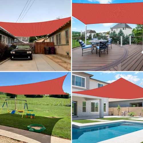 Vista 2 de E&K Sunrise - Toldo para exteriores, tipo vela, sombra, protección para rayos UV, Rojo