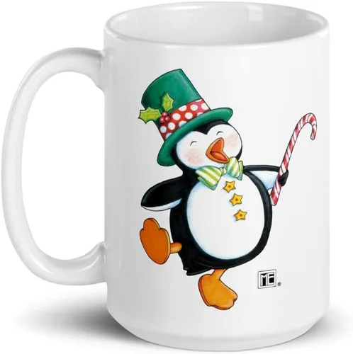 Vista 2 de Mary Engelbreit Taza de pingüino prancing de 15 oz, color blanco