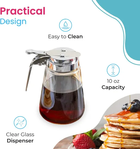 Vista 5 de Dispensador de condimentos estilo Diner – Dispensador de vidrio de crema, azúcar y miel con capacidad de 10 onzas – Cristalería clásica
