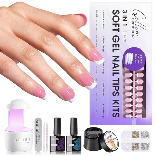 Vista 15 de Gellen Uñas postizas a presión con punta francesa de almendra, color rosa