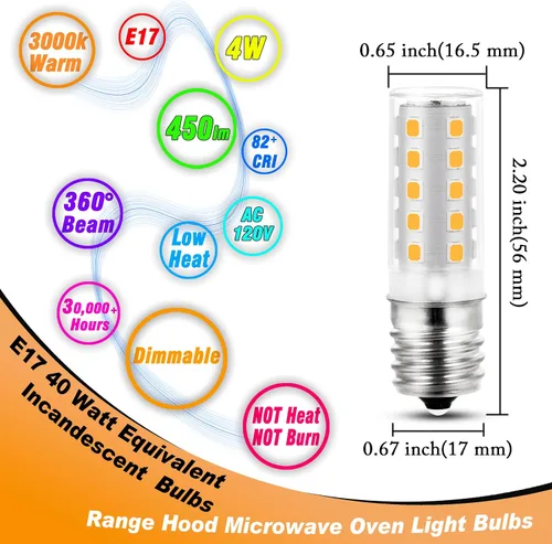 Vista 2 de Bombilla LED 8206232A horno microondas 4W Dimmable E17 base intermedia
