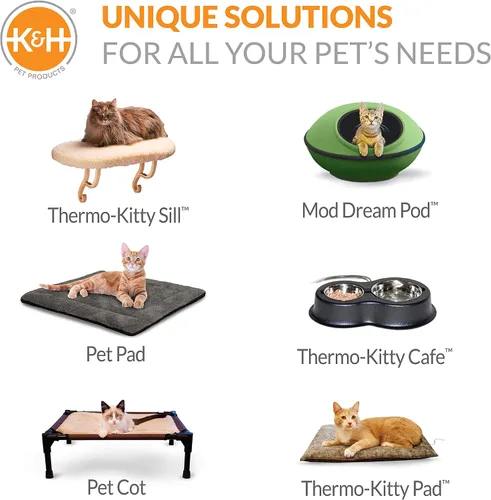 Vista 9 de K&H Pet Products Cuencos exteriores con calefacción para comida y agua de gatos, estación de alimentación Thermo-Kitty Café para gatos callejeros