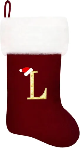 Vista 58 de Calcetines de Navidad bordados de 20 pulgadas con monograma, terciopelo negro con puño de felpa blanca supersuave, adornos clásicos para decoración