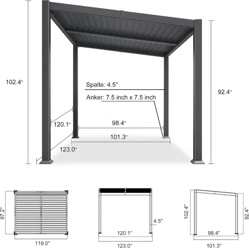 Vista 2 de PURPLE LEAF Pérgola con listones de techo rígido de 8 x 10, pérgola de aluminio para patio al aire libre con techo ajustable a prueba de lluvia