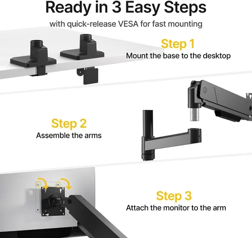 Vista 7 de monTEK - Brazo de monitor individual alto para pantalla curva de 17 a 45 pulgadas, brazo de monitor ultra ancho ajustable mejorado de alta