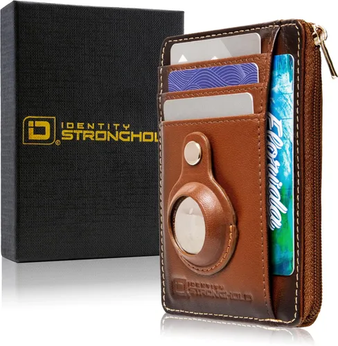 Vista 6 de ID Stronghold Cartera de bolsillo frontal con bloqueo RFID, delgada y minimalista de piel auténtica con bolsillo con cremallera para monedas