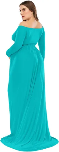 Vista 5 de ZIUMUDY Vestido de maternidad con hombros descubiertos y medio círculo, maxi vestido de fotografía para baby shower
