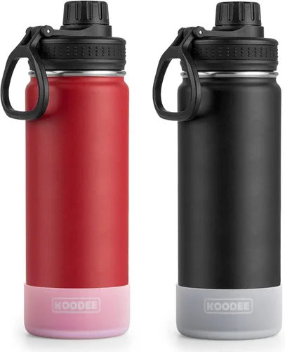 Vista 9 de Koodee Paquete de 2 botellas de agua, de 12 onzas, acero inoxidable, con aislamiento al vacío, con tapa de boquilla a prueba de fugas, color verde