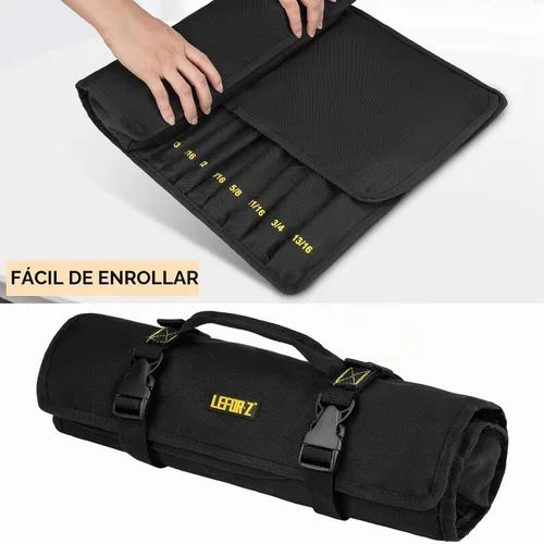 Vista 8 de Organizador de rollos de llaves, bolsa enrollable para llaves con 23+1 bolsillos, rollo de herramientas resistente para llaves métricas y SAE, bolsa
