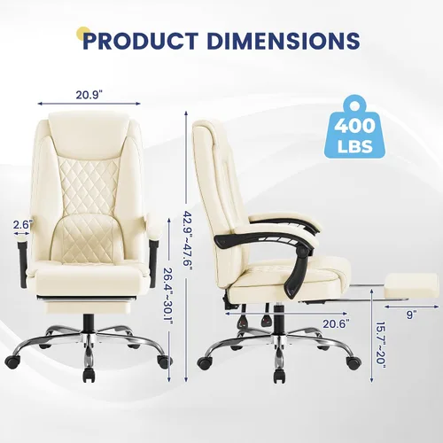 Vista 3 de Shahoo Silla de oficina grande y alta, silla de piel sintética ajustable en altura con reposapiés y soporte lumbar, silla ergonómica de respaldo