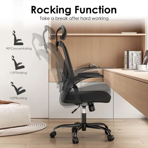 Vista 4 de Silla de oficina ergonómica con soporte lumbar, silla de escritorio de respaldo alto, silla ejecutiva giratoria para computadora, altura ajustable