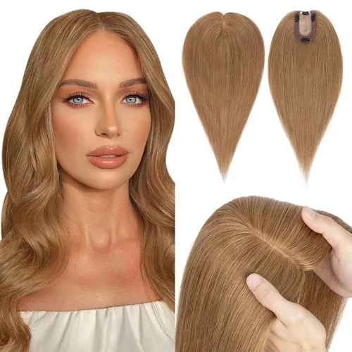 Vista 26 de Hairro Toppers de cabello humano 100% real para mujeres sin flequillo, postizos de cabello real con clip, base de seda transpirable para cubrir