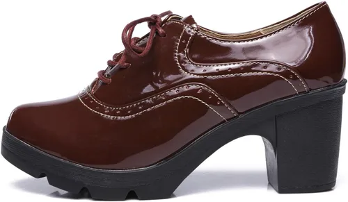 Vista 2 de DADAWEN - Zapatos de vestir clásicos para mujer con tira en T, plataforma y tacón medio, cuadrado, estilo Oxford