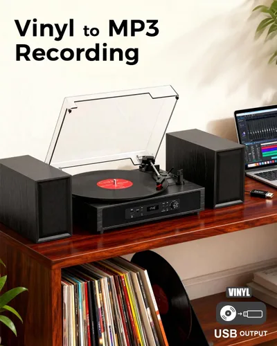 Vista 7 de Reproductor de discos de vinilo con 4+2 altavoces estéreo externos, negro