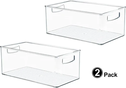 Vista 2 de Hudgan Paquete de 2 cubos organizadores apilables de despensa de lados rectos para edición del hogar, 13.5 pulgadas de largo x 7.5 pulgadas de ancho