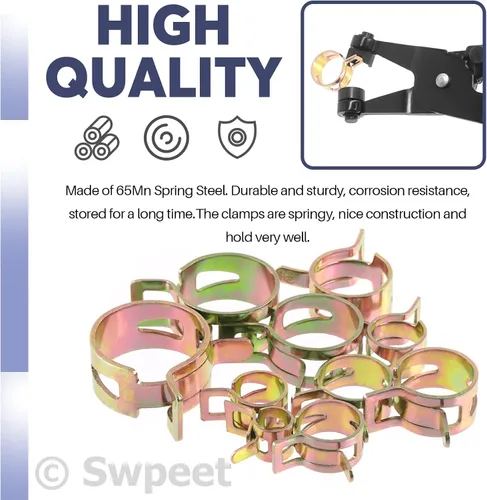Vista 3 de Swpeet Kit de surtido de 121 piezas de abrazaderas de manguera de banda de resorte de 7-22 mm con llave de abrazadera de manguera de combustible