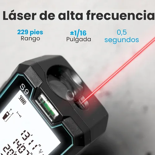 Vista 2 de Medición láser, herramienta de medición láser ACEGMET (229 pies/pulgadas/M) LCD retroiluminado con función de silencio medición de distancia láser