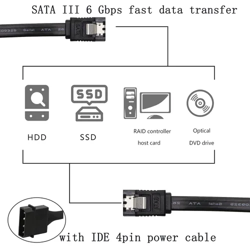 Vista 5 de Cable de datos SATA 6G, cable de extensión SATA 2 en 1, LP4 IDE de 4 pines a SATA 15P hembra con Serial ATA III 7 pines hembra para HDD, SSD