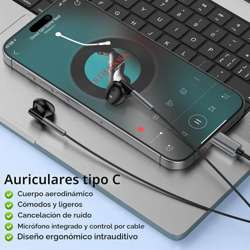 Vista 5 de Auriculares USB C con Cable Earbuds para iPhone 17 Pro Max/Air/16e/16 Pro Max/16 Pro/16 Plus/16/15 Pro Max/15 Pro, Auriculares Tipo C con Cable