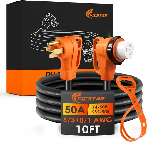 Vista 12 de Cable de extensión para RV de 50 amperios de 30 pies, cable de alimentación para RV resistente 6/3+8/1 SJTW AWG con mango de agarre y bloqueo
