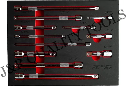 Vista 2 de VCT Juego de barra de extensión de 12 piezas, barra de extensión de enchufe de 1/4", 3/8" y 1/2", CR-V, acabado espejo PRO GRADE Shop Tools