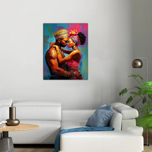 Vista 235 de Arte de pared afroamericano, decoración de rey y reina bailarín negro para sala de estar, arte de pareja de amor negro para dormitorio, lienzo