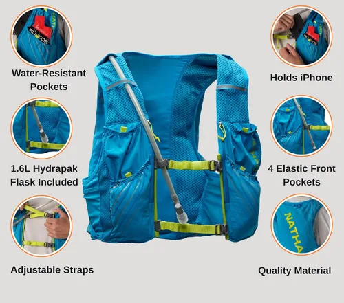 Vista 3 de Nathan Pinnacle Race Vest - Paquete de hidratación de 12 L, vejiga de agua de 1.6 L, chaleco para correr, bolsillos resistentes al agua, ligero