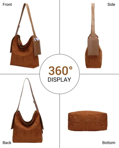 Vista 4 de Herald Bolso de hombro de ante suave y holgado para mujer, bolso cruzado retro con correa ajustable