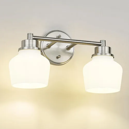 Vista 9 de Lámpara de tocador dorada Emak con pantalla de vidrio lechoso, accesorios modernos de iluminación de baño sobre espejo, 3 luces de tocador de baño