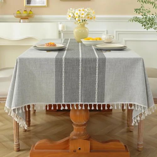 Vista 16 de Laolitou - Mantel para mesa de comedor, mantel rústico estilo de granja para cocina y mesa auxiliar, tela de lino de algodón, manteles rectangulares