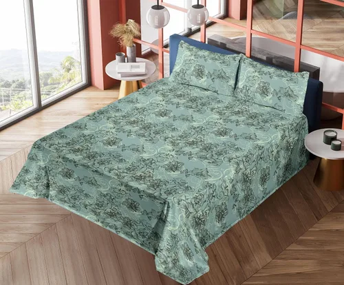 Vista 7 de Ambesonne Juego de sábanas vintage, diseño de curvas de inspiración victoriana, estampado de hojas y flores, sábana bajera y encimera con fundas