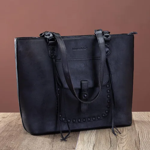 Vista 2 de Montana West Monederos de cuero genuino para mujer, bolsos Hobo con mango de herramientas y borlas