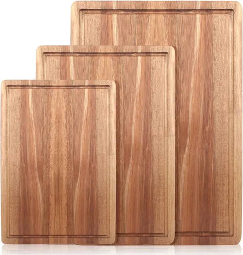Vista 8 de Tablas de cortar de madera de acacia maciza para decoración de cocina, tabla de embutidos de madera, tablas de queso de carne, bloque de carnicero