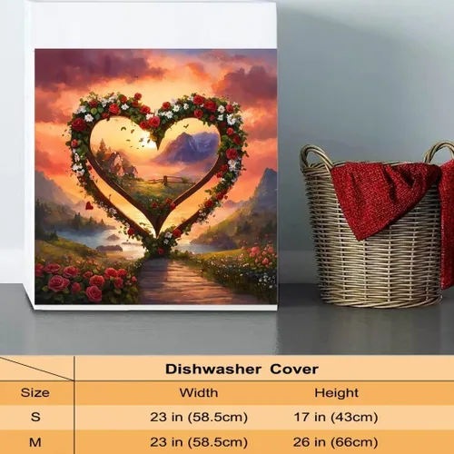 Vista 6 de Calcomanía magnética de vinilo para lavavajillas, diseño de paisaje de montaña, corona de flores, corazón, para decoración festiva de cocina, 23