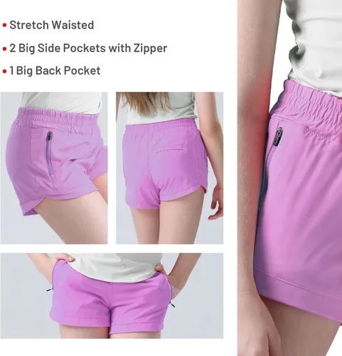Vista 7 de BIG ELEPHANT Pantalones cortos deportivos para niñas adolescentes con bolsillos de malla con cremallera para baloncesto, fútbol, correr, ciclismo